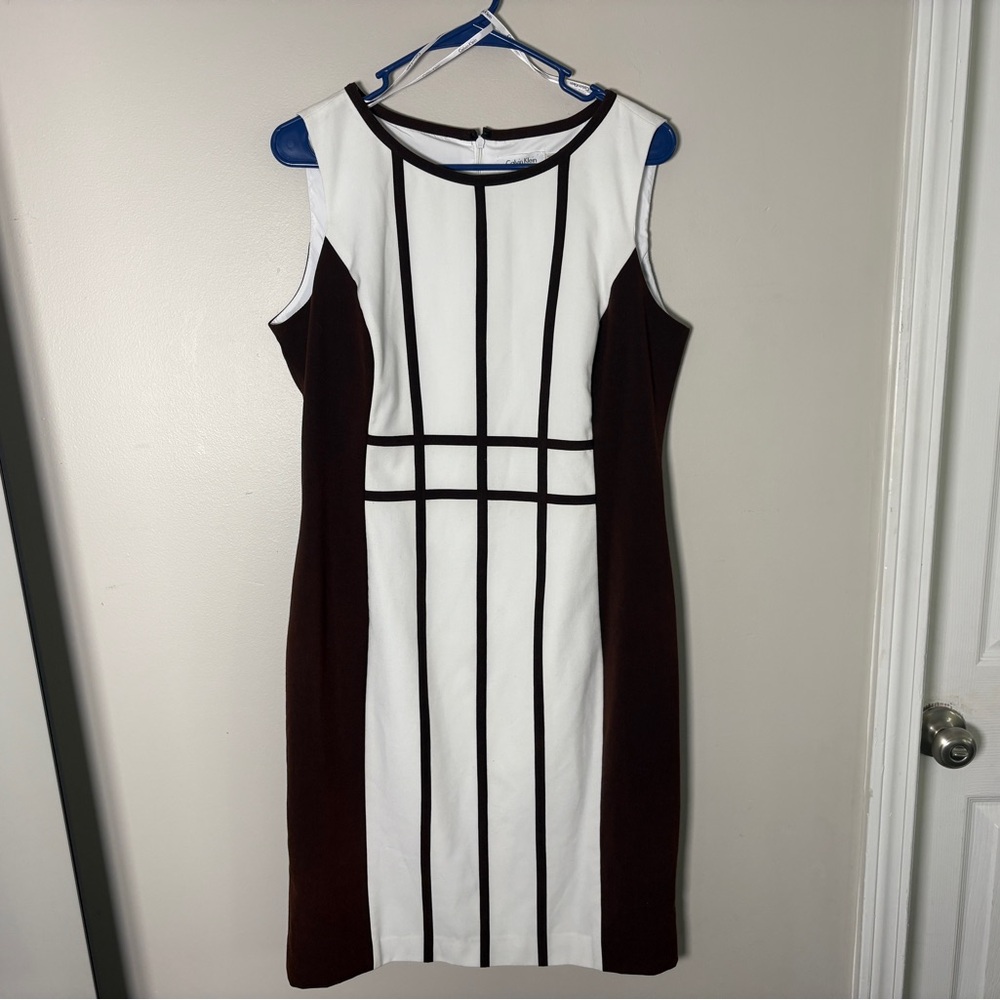Calvin Klein White and Brown Dress